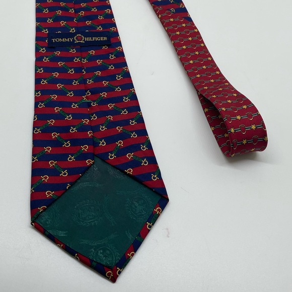 Tommy Hilfiger Italian Silk Imported Red Blue Neck Tie - Picture 5 of 14